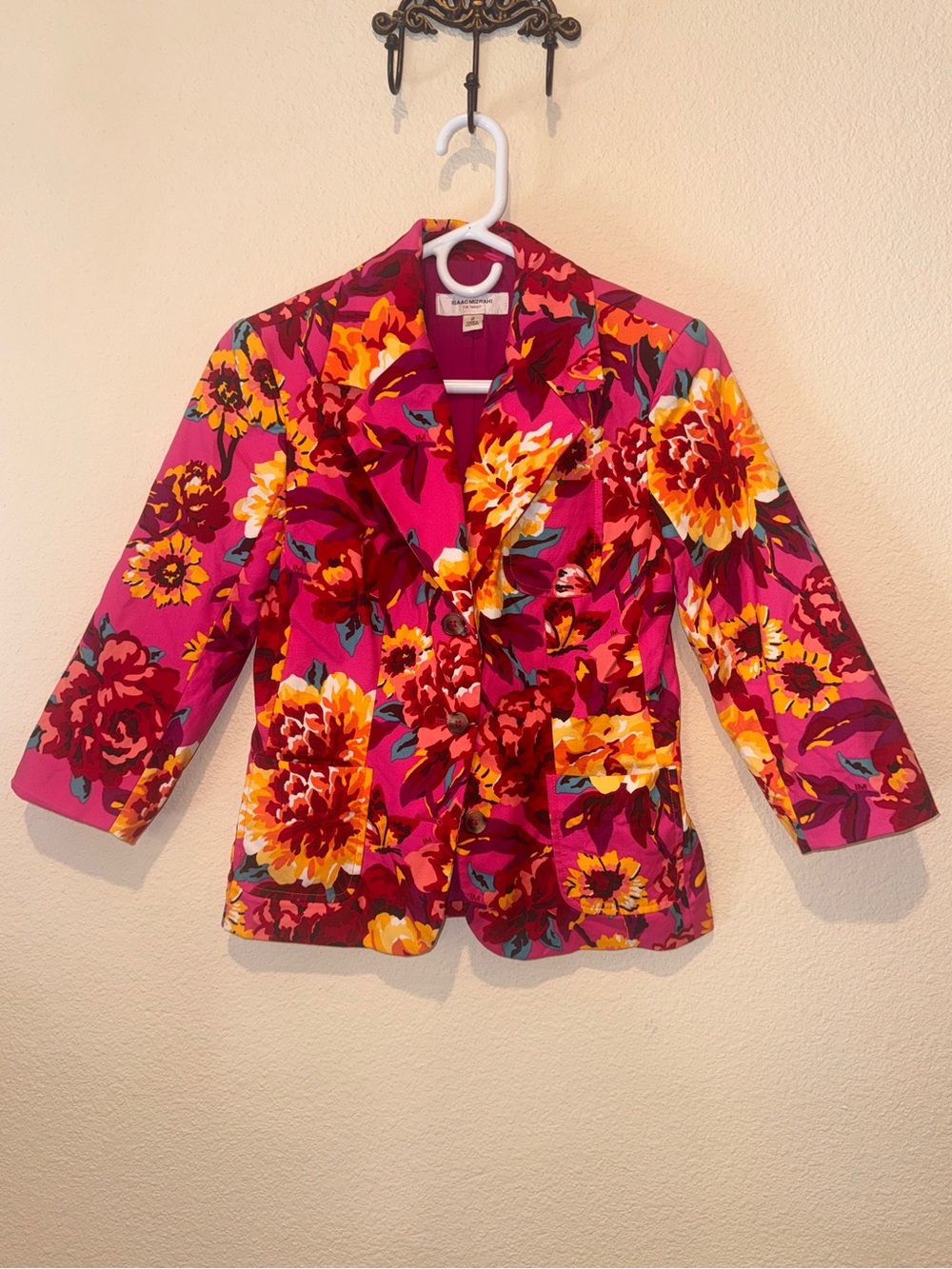 Isaac Mizrahi Bright Pink Floral Notch-Lapel Blazer